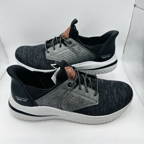 Skechers “Delson” Men’s Stretch Knit Hands Free Swift Fit Comfort Shoe [Black] - Picture 2 of 8